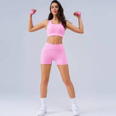Trendy Crisscross Back Bra Set High Waist Shorts Yoga Shorts Set Mssza