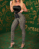 Trendy Geometric Print High Waist Butt Lift Skinny Pants Mssza