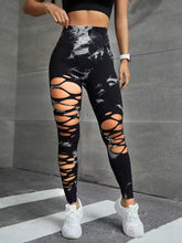 Trendy High Waist Hollow Out Tie Dye Stretchy Sports Leggings Mssza