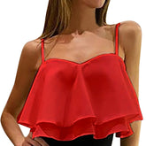 Trendy Ruffle Design Loose Solid Off Shoulder Sleeveless Club Party Short Vest Camisole Top Mssza