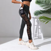 Trendy Side Pockets Mesh Splicing Yoga Tights Pants Mssza