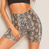 Trendy Skinny Snake Print High Waisted Elastic Waist Shorts Mssza