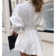 Turn down collar white shirt dress Long sleeve high waist plunge dress Elegant button design dresses vestidos autumn Mssaz Desses