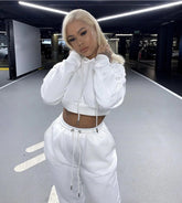 Two Piece Sets Hooded Drawstring Casual Overcoat Outfit Mssza