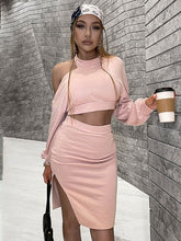 Two Piece Sets Polyester Split Front Stretch Casual Skirt Outfit Mssza