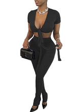 Two Piece Sets V-Neck Split Front Lace Up Casual Outfit Mssza