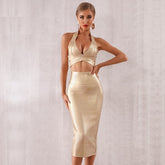 Casual Hollow Out V Neck Evening Party Two pieces Dresses Mssza