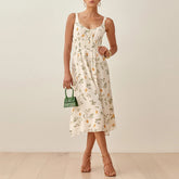 Sleeveless Tank Print Chiffon Dress Waist Casual Midi Dress Mssaz Desses
