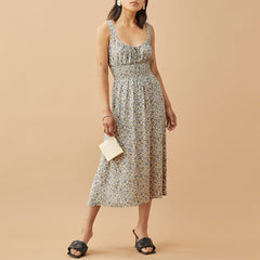 Sleeveless Tank Print Chiffon Dress Waist Casual Midi Dress Mssaz Desses