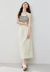 Versatile Straight Casual Elasticated Waist Solid Elegant Midi Skirts Mssza