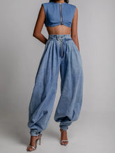 Vintage Balloon High Waist Button Fly Zipper Denim Loose Harem Mssza