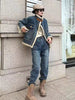 Vintage Denim Jacket And Harem Pants Two-Piece Set Mssza