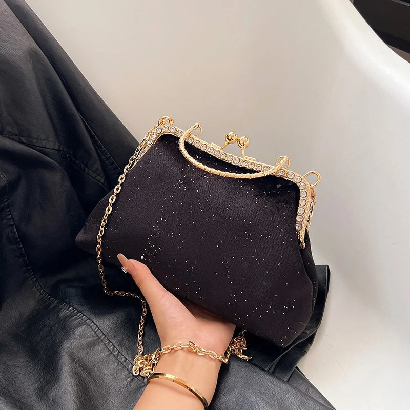 Vintage Designer With Chain Bags Lock Shell Clip Retro Evening Handbags Mssza