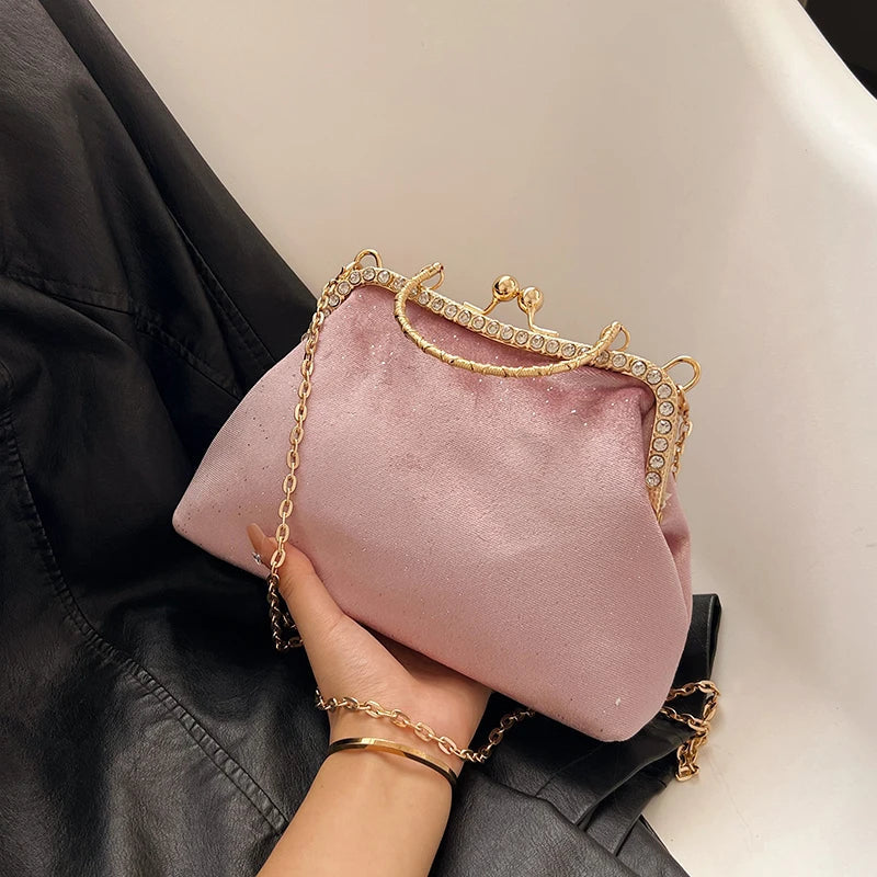 Vintage Designer With Chain Bags Lock Shell Clip Retro Evening Handbags Mssza