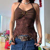 Vintage Folds Knitted Patchwork Printed Halter Slight Stretch Top Mssza