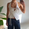 Vintage Halter Backless Solid Color Crop Slight Stretch Tops Streetwear Mssza