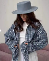 Vintage Long Sleeve Plaid Lapel Pocket Oversized Shirt Mssza