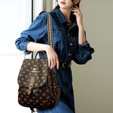Vintage Print High Quality Soft Leather Backpack Mssza