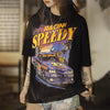 Vintage Racing Print Short Sleeves Street Cotton Tee Oversized Casual Trendy Top Mssza