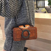 Vintage Round Rhinestone Buckle Punk Design Top-handle Crossbody Rivets Decor Purse Mssza