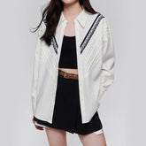 Vintage Single-Breasted Knitted Patchwork Office Style Striped Blouse Mssza