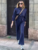 Vintage Single Breasted Lace Up Striped Lapel Top And Pants Striped 2 Piece Sets Mssza