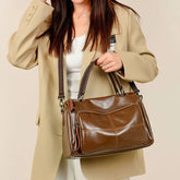 Vintage Soft Oil Pu Leather Large Capacity Travel Business Tote sac Shoulder Crossbody Bag Mssza
