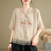Vintage Style V-neck Floral Embroidery Half Sleeve Tops Shirts Mssza
