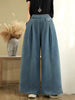 Vintage Thin Style Loose Elastic Waist Solid Denim Wide Leg Pants Mssza