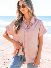 Vintage Turndown Collar Short Sleeve Shirt With Sheen Fabric Shirt Mssza