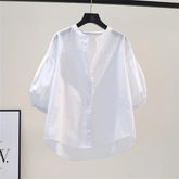 Vintage V-Neck Button Style Loose Pullover Thin Shirts Tops Mssza