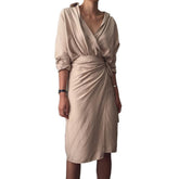 v neck front split tie waist dress Mssaz Desses