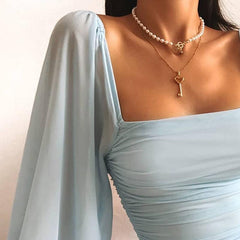 High Waist Long-Sleeve Sheath Mini Dress Slim Fit Bodycon Dresses Mssaz Desses