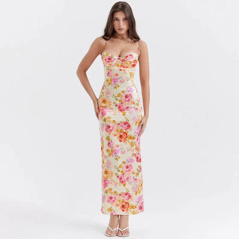 Lucy | Floral Satin Maxi Dress Mssaz Desses
