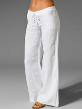 Wide Leg Loose Cotton Pure Color Elastic Waist Trousers Pants Mssza