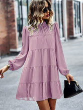 Round Neck Lantern Sleeve Ruffles Lace Up Dress Mssaz Desses