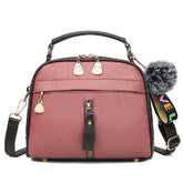 Women Faux Leather Plain Fur Ball Handbag Shoulder Bag Cross body Bag Mssza