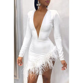 Faxu Feather Long Sleeve Dress Mssaz Desses