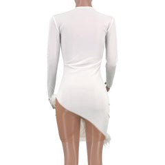 Faxu Feather Long Sleeve Dress Mssaz Desses