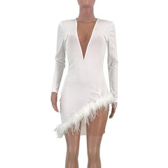 Faxu Feather Long Sleeve Dress Mssaz Desses