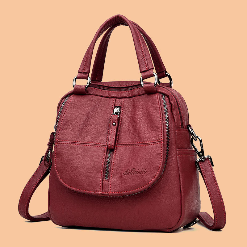 PU Washed Leather Convertible Backpack Purse Waterproof Lightweight Tassel Zipper Bag Mssza