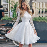 White Lace Hook Flower Hollow Patchwork Boho Long Sleeve Dresses Wedding Party Mssaz Desses