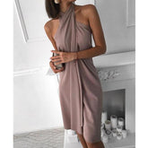 New Halter Sleeveless Ruched Design Dress Mssaz Desses