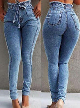Retro-Look High Waisted Drawstring Tie Jeans Mssza