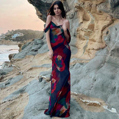 Boho Floral Holiday Evening Party Mesh Sundress Vacation Spaghetti A-line Mssaz Desses