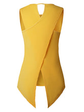 Women Solid Color Back Cross Irregular Hem Sleeveless Blouse Mssza
