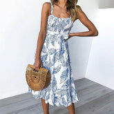 Boho Party Dress Ladies Sleeveless High Waist Holiday Beach Casual Floral Swing Long Sundress Mssaz Desses