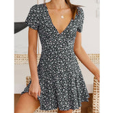 V-Neck High Waist Slim Fit Flared A-Line Mini Dress Mssaz Desses