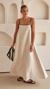 Halter Swing Backless Sleeveless Cotton Line Casual Maxi Dress Mssaz Desses