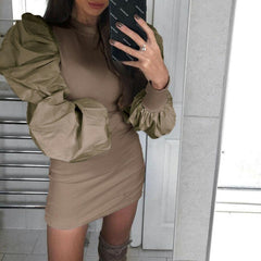 Knit Bodycon Sweater Dress Long Puff Sleeve Autumn Winter Ladies Casual Long Jumper Pencil Dresses Mssaz Desses